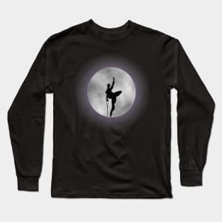 Disabled amputee ballerina dancing before a full moon Long Sleeve T-Shirt